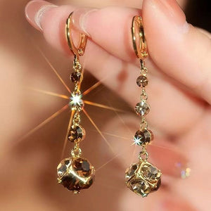 Womens Versatile Coffee - Colored Crystal Ball Zircon Tassel Earrings - Zambeel