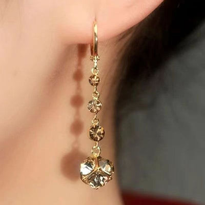 Womens Versatile Coffee - Colored Crystal Ball Zircon Tassel Earrings - Zambeel