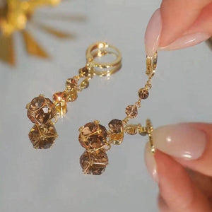 Womens Versatile Coffee - Colored Crystal Ball Zircon Tassel Earrings - Zambeel