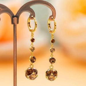 Womens Versatile Coffee - Colored Crystal Ball Zircon Tassel Earrings - Zambeel