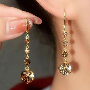 Womens Versatile Coffee - Colored Crystal Ball Zircon Tassel Earrings - Zambeel
