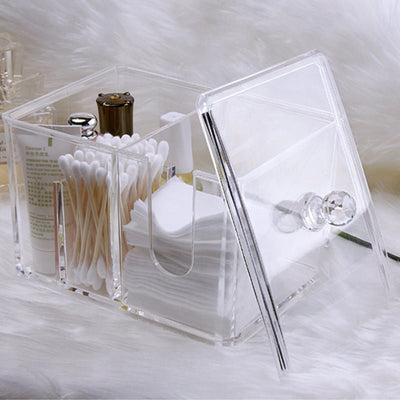 Yajule Cosmetic Cotton Storage Box Cotton Swab Box Desktop Dressing Table Cosmetics Dustproof Lipstick Transparent Acrylic - Zambeel