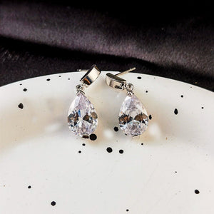 Zircon Pendant Earrings Women's Design Silver - Zambeel
